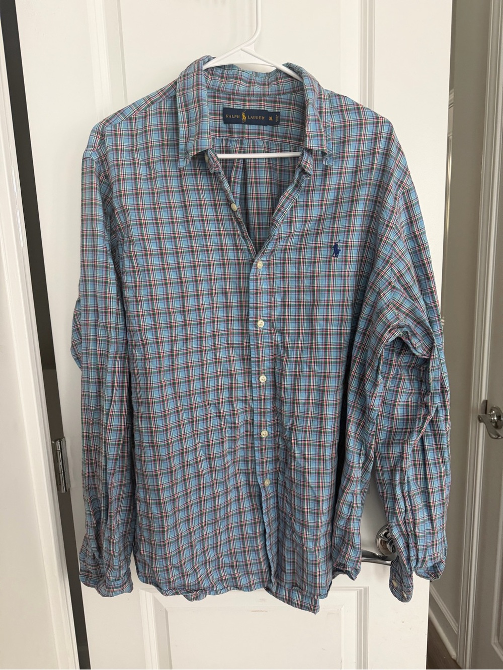 Ralph Lauren Blue and Red Plaid Long-Sleeve Button-Down Shirt